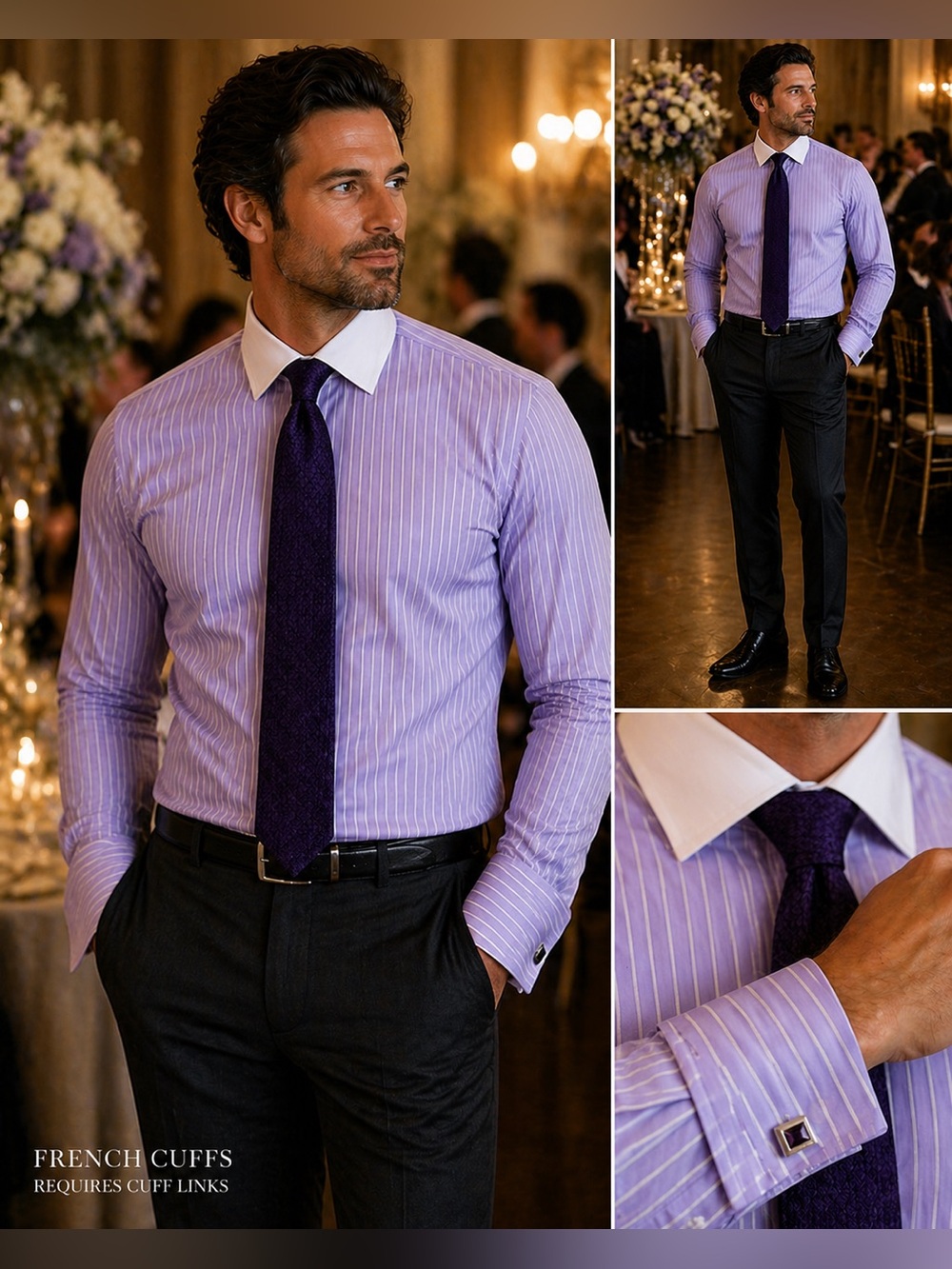 Ralph Lauren Purple Label 120s 2 Ply Purple Stripe Cotton Dress Shirt 16.5/L